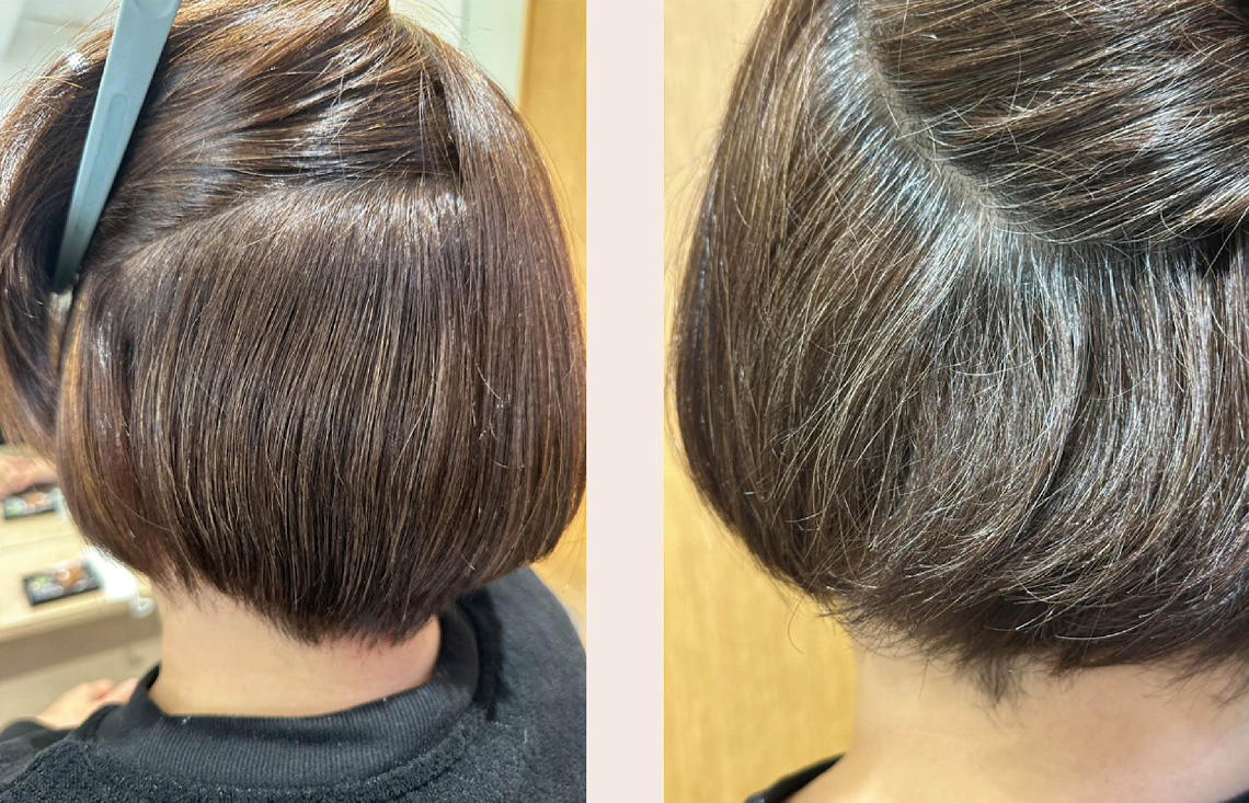 高pHなのに過膨潤、過軟化しにくい!新感覚アルカリストレートパーマ剤『アンリミット ストレートEXハード』の秘密に迫る/ボヤージュコスメティックス 13 CASE_3 【髪質】細毛、カラー履歴があるエイジング毛